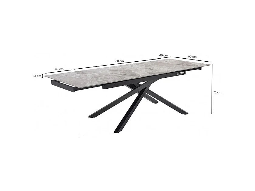 Table extensible 160/240 cm céramique gris marbré pied torsadé - DAKOTA 05