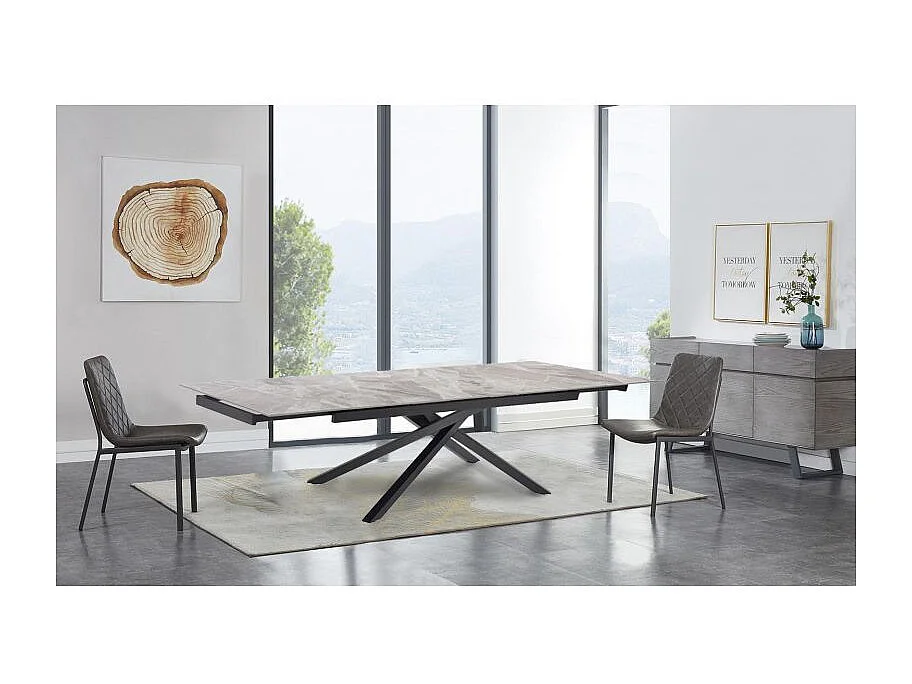 Table extensible 160/240 cm céramique gris marbré pied torsadé - DAKOTA 05