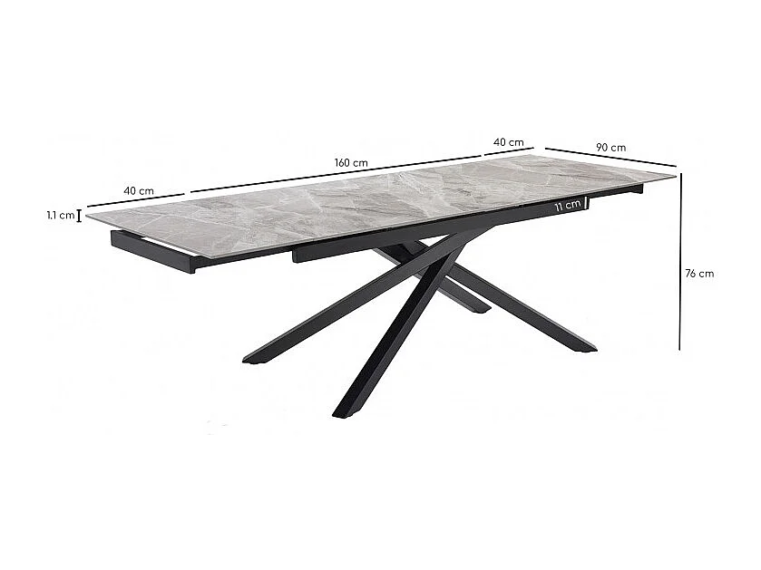 Table extensible 160/240 cm céramique gris marbré pied torsadé - DAKOTA 05