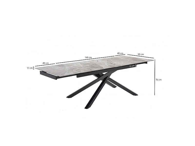 Table extensible 160/240 cm céramique gris marbré pied torsadé - DAKOTA 05