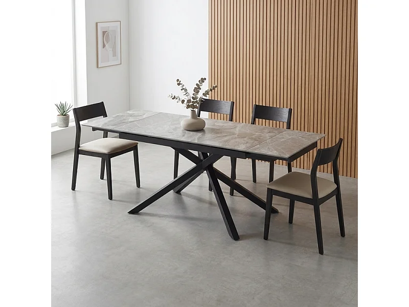 Table extensible 160/240 cm céramique gris marbré pied torsadé - DAKOTA 05