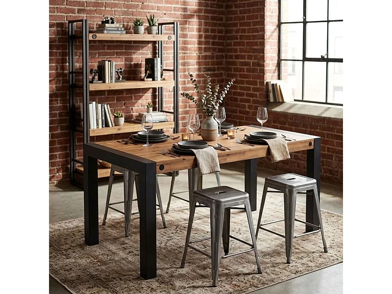 Table extensible 200 à 250 cm en bois d'acacia et métal - WORKSHOP