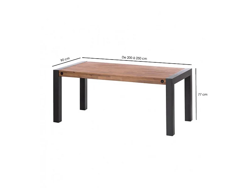 Table extensible 200 à 250 cm en bois d'acacia et métal - WORKSHOP