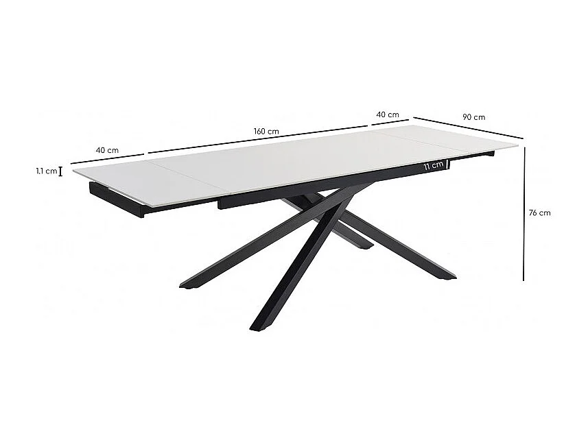 Table extensible 160/240 cm céramique blanc pied torsadé - OREGON 05