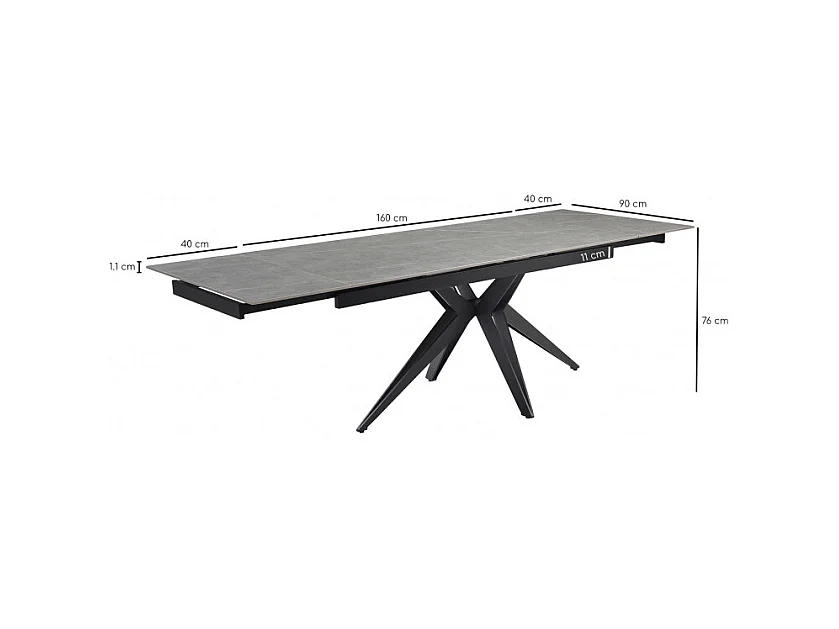 Table extensible 160/240 cm céramique gris marbré pied étoile - ARIZONA 06