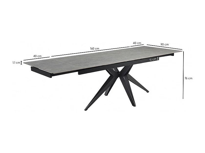 Table extensible 160/240 cm céramique gris marbré pied étoile - ARIZONA 06