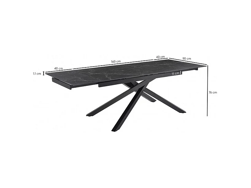 Table extensible 160/240 cm céramique noir marbré pied torsadé - INDIANA 05
