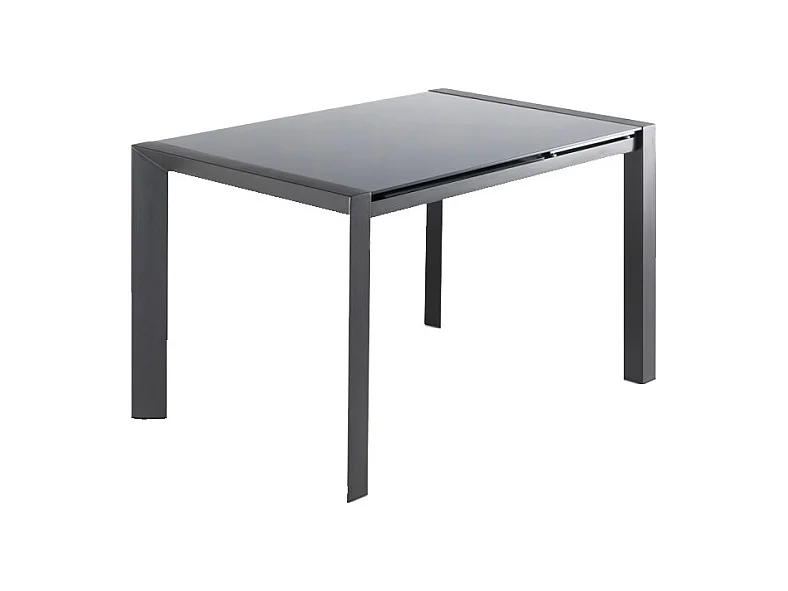 Table extensible 120 à 180 cm plateau verre gris pieds acier - MYSTIC