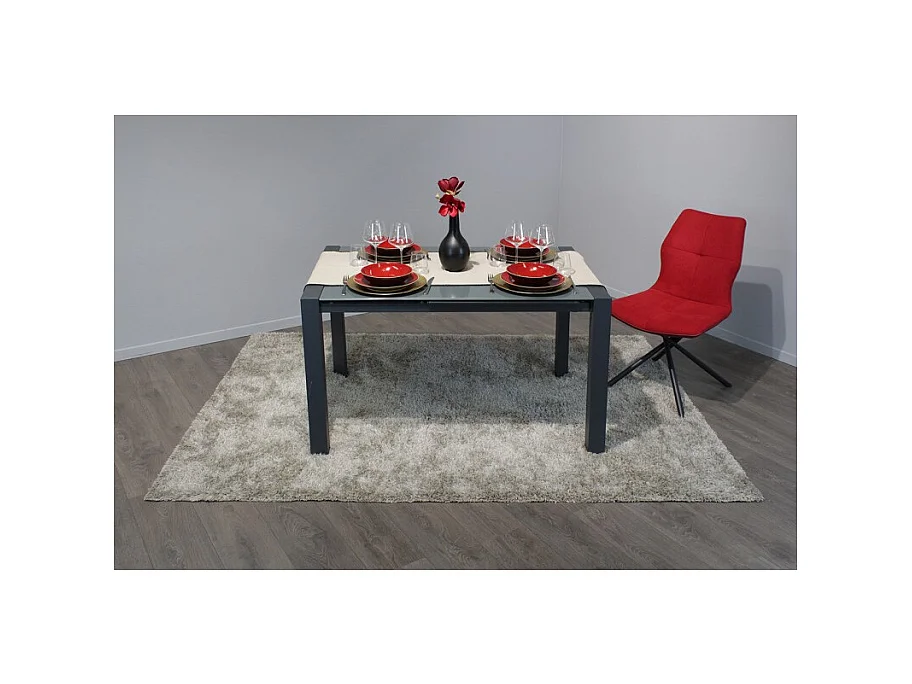 Table extensible 120 à 180 cm plateau verre gris pieds acier - MYSTIC