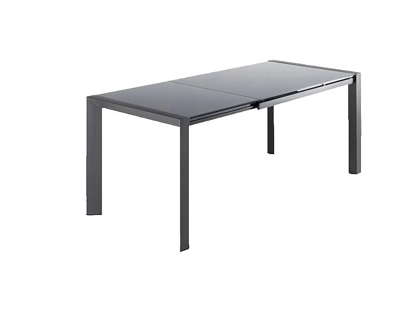 Table extensible 120 à 180 cm plateau verre gris pieds acier - MYSTIC