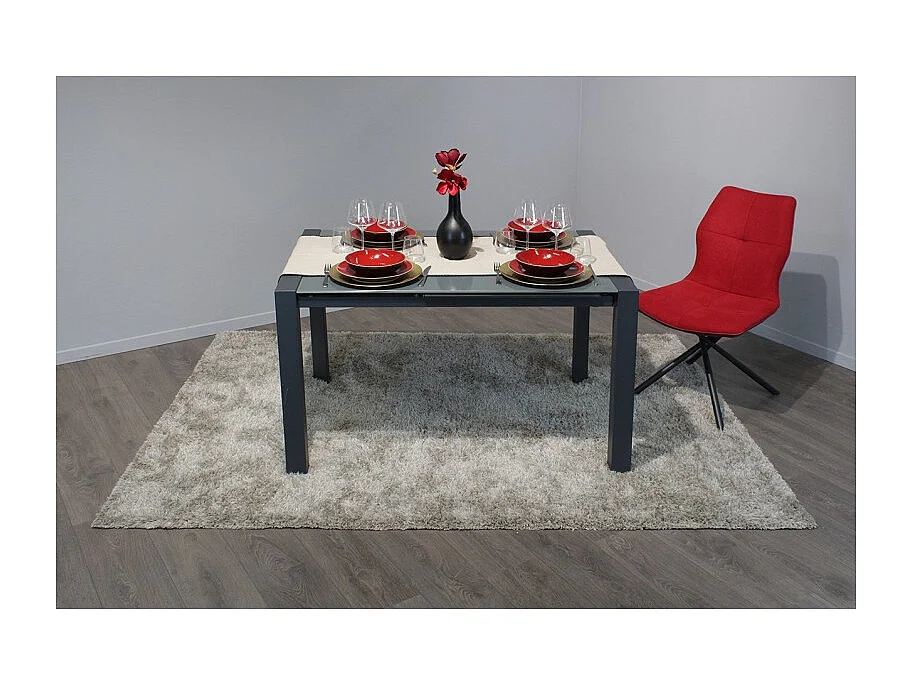 Table extensible 120 à 180 cm plateau verre gris pieds acier - MYSTIC