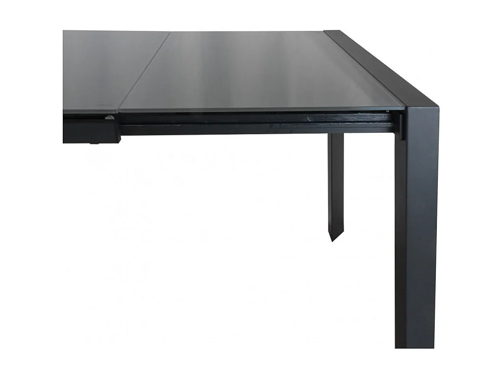 Table extensible 120 à 180 cm plateau verre gris pieds acier - MYSTIC