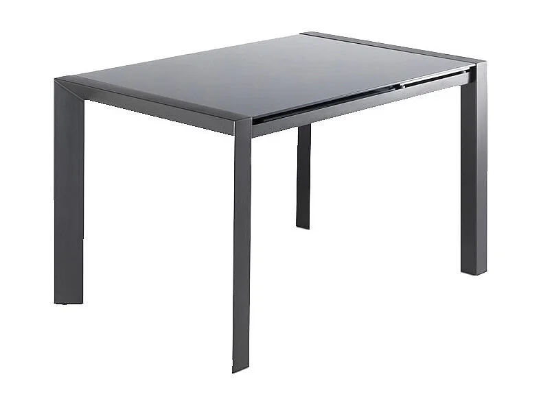 Table extensible 120 à 180 cm plateau verre gris pieds acier - MYSTIC