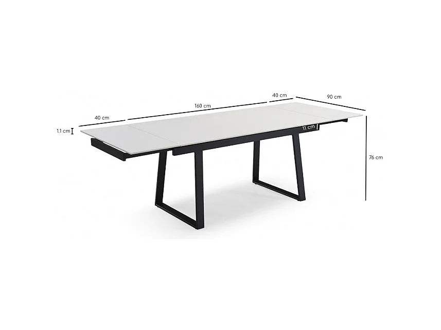 Table extensible 160/240 cm céramique blanc pieds luge - OREGON 02