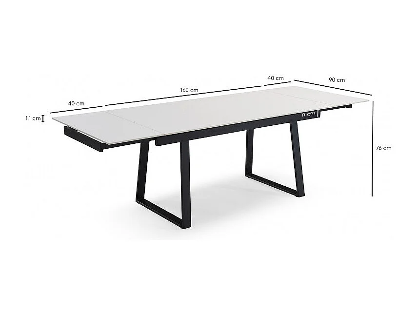 Table extensible 160/240 cm céramique blanc pieds luge - OREGON 02