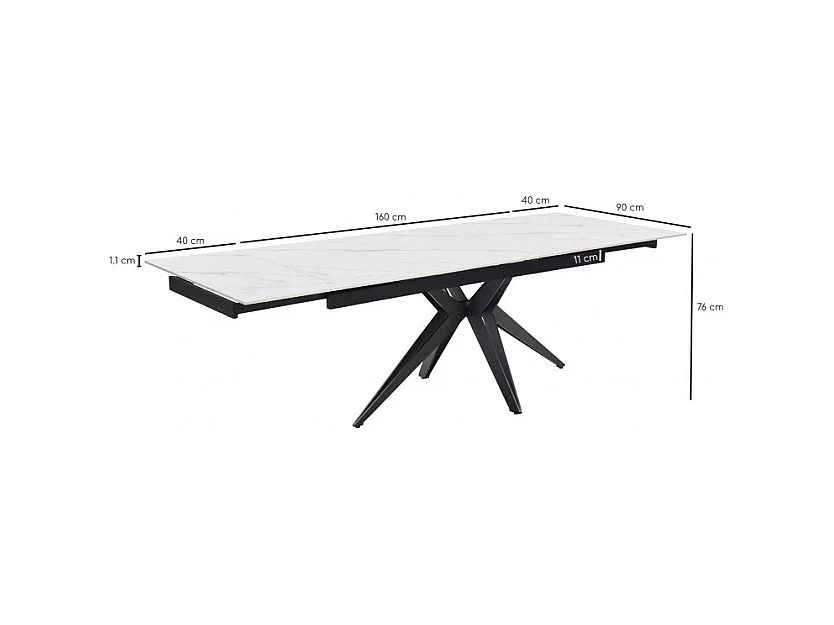 Table extensible 160/240 cm céramique blanc marbré pied étoile - NEVADA 06