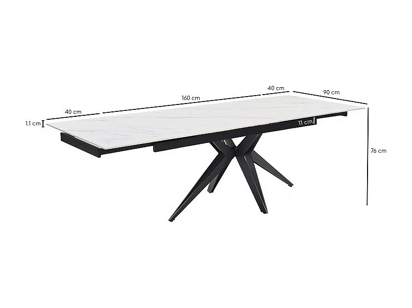 Table extensible 160/240 cm céramique blanc marbré pied étoile - NEVADA 06