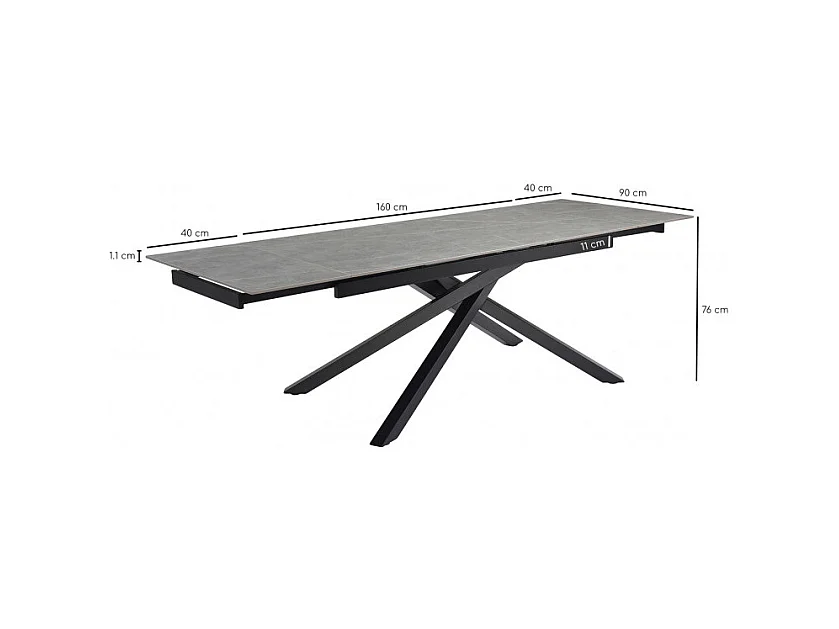 Table extensible 160/240 cm céramique gris marbré pied torsadé - ARIZONA 05