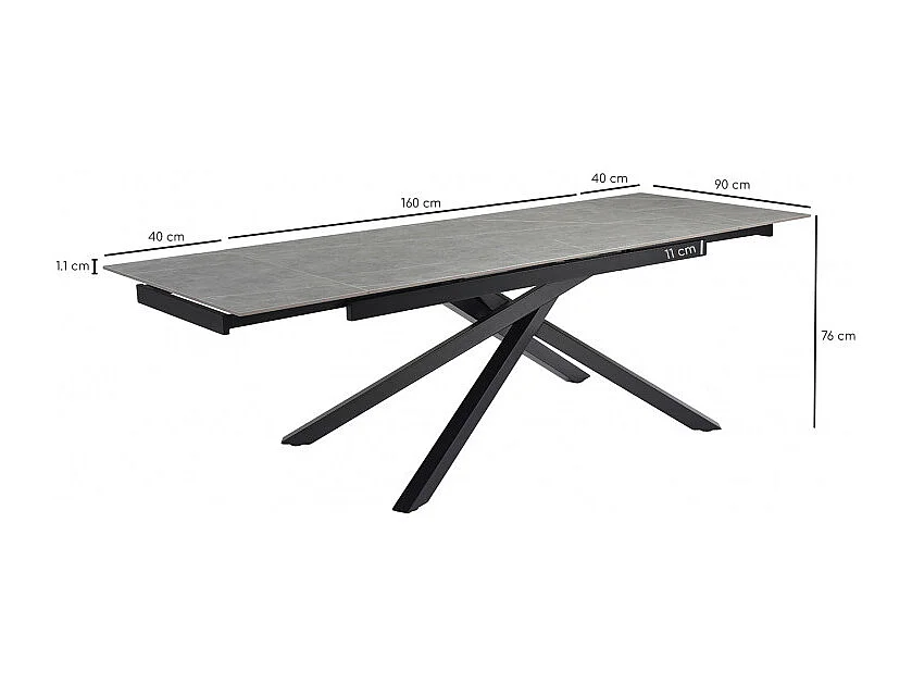 Table extensible 160/240 cm céramique gris marbré pied torsadé - ARIZONA 05