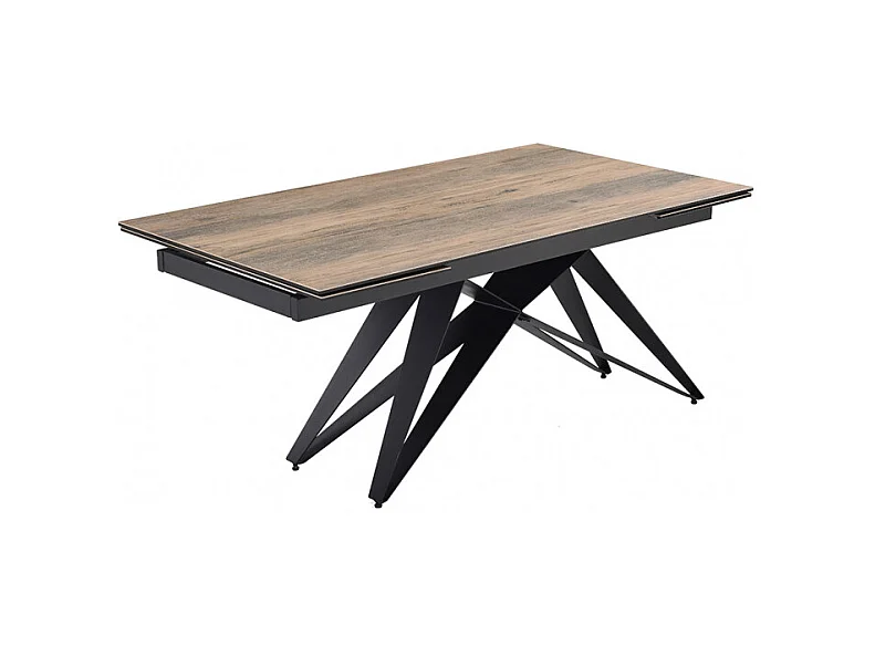 Table extensible 160/240 cm céramique effet bois pied géométrique - TEXAS 03