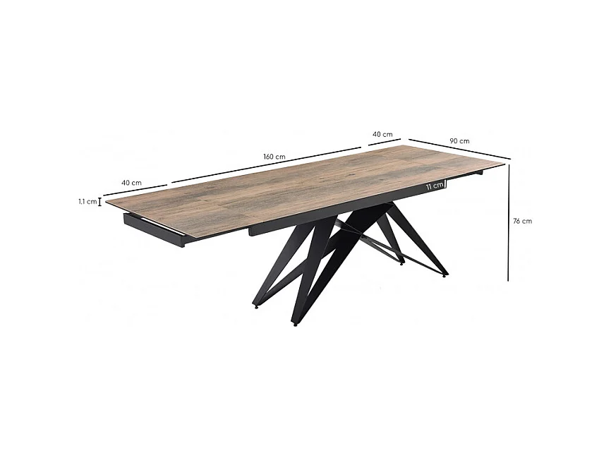 Table extensible 160/240 cm céramique effet bois pied géométrique - TEXAS 03
