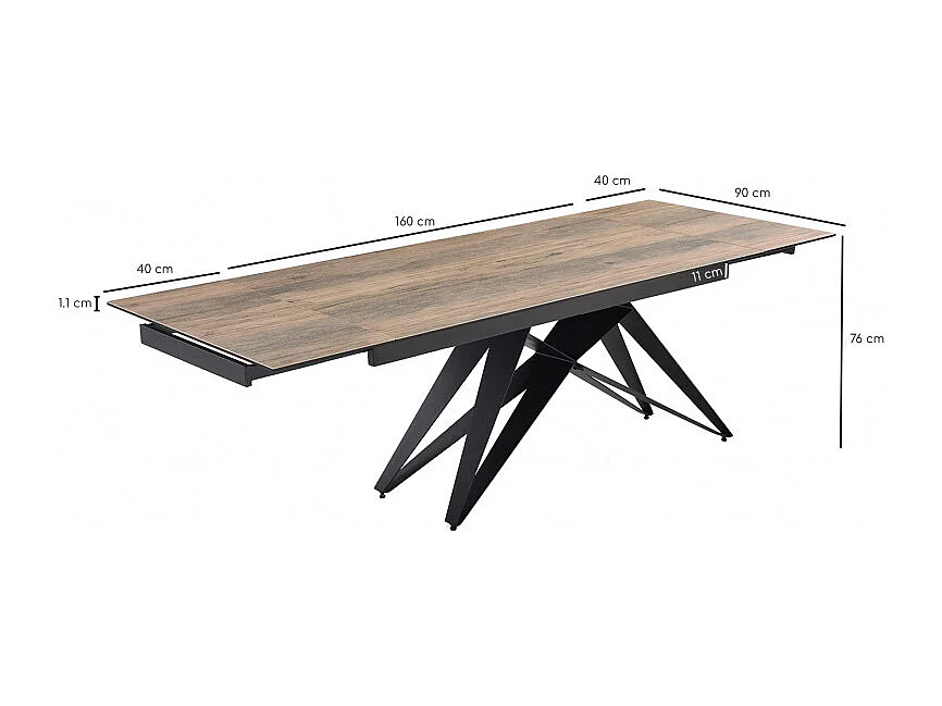 Table extensible 160/240 cm céramique effet bois pied géométrique - TEXAS 03