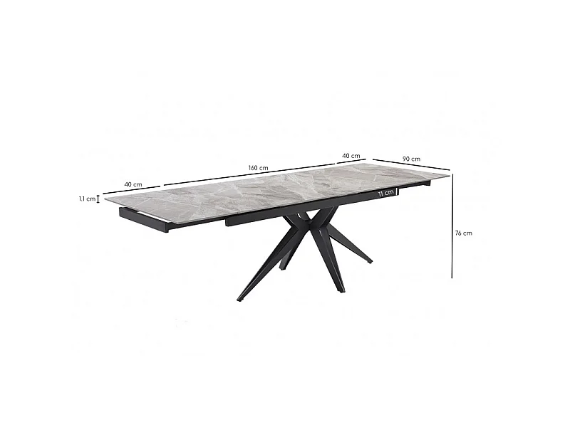 Table extensible 160/240 cm céramique gris marbré pied étoile - DAKOTA 06