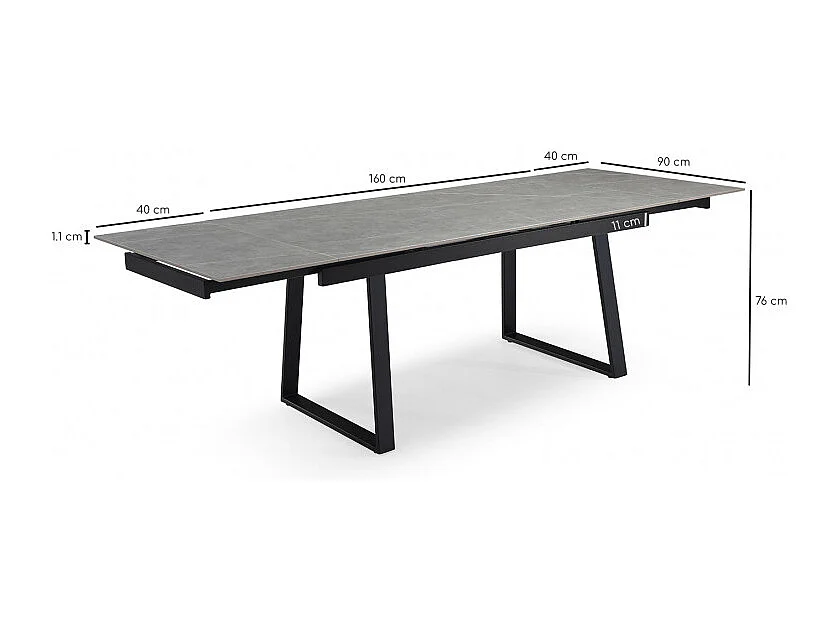 Table extensible 160/240 cm céramique gris marbré pied luge - ARIZONA 02