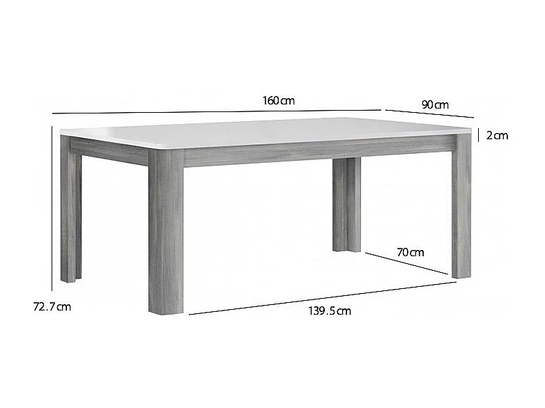 Table extensible 160 à 206 cm blanc laqué décor bois gris - ALEXIANE
