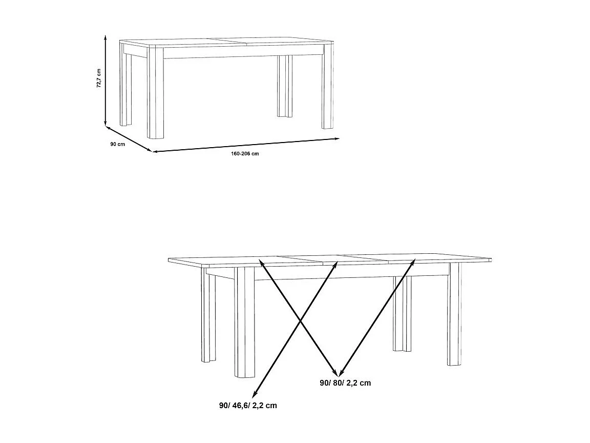 Table extensible 160 à 206 cm blanc laqué décor bois gris - ALEXIANE
