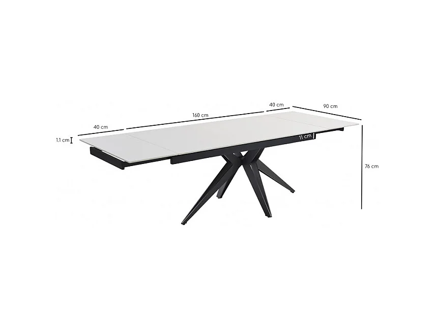 Table extensible 160/240 cm céramique blanc pied étoile - OREGON 06
