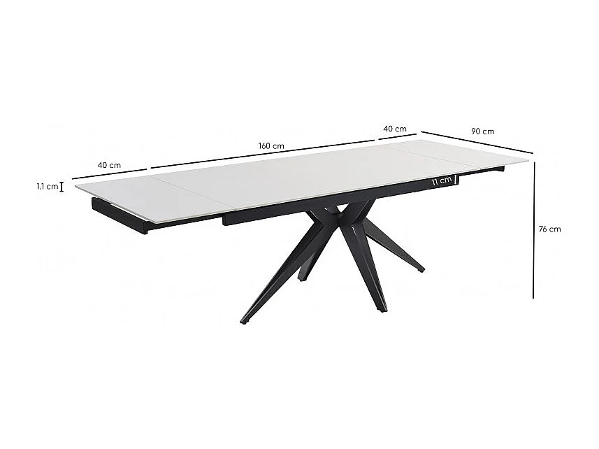 Table extensible 160/240 cm céramique blanc pied étoile - OREGON 06
