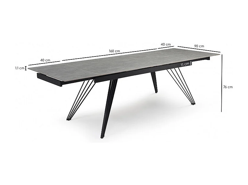 Table extensible 160/240 cm céramique gris marbré pied filaire - ARIZONA 01