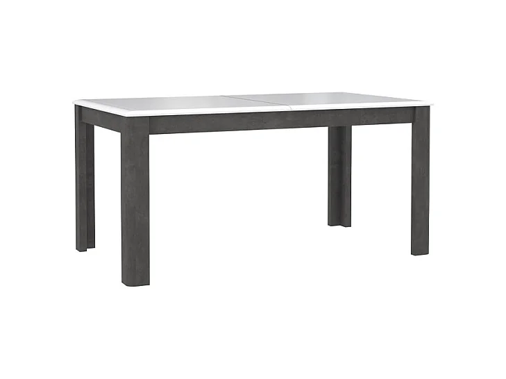 Table extensible 160 à 206 cm blanc laqué et décor gris béton - CALVI