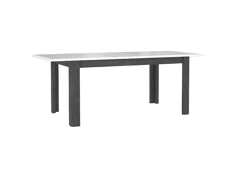 Table extensible 160 à 206 cm blanc laqué et décor gris béton - CALVI