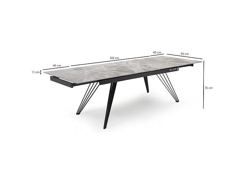 Table extensible 160/240 cm céramique gris marbré pied filaire - DAKOTA 01
