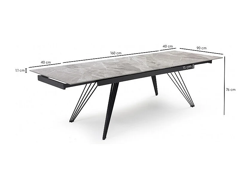 Table extensible 160/240 cm céramique gris marbré pied filaire - DAKOTA 01
