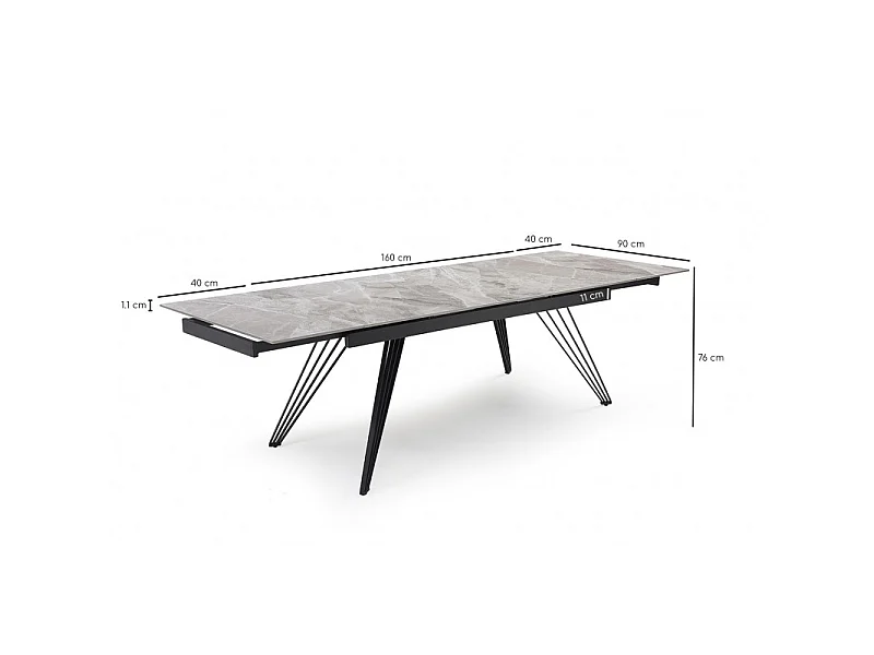 Table extensible 160/240 cm céramique gris marbré pied filaire - DAKOTA 01