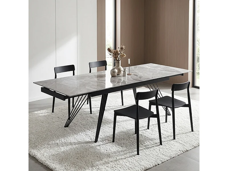 Table extensible 160/240 cm céramique gris marbré pied filaire - DAKOTA 01