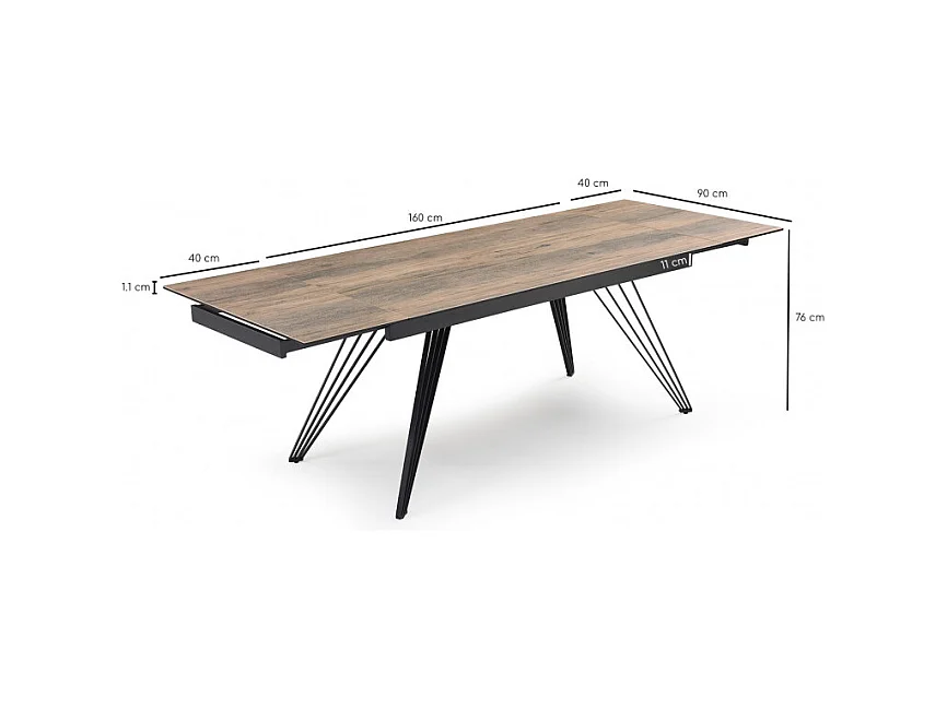 Table extensible 160/240 cm céramique effet bois pieds filaires - TEXAS 01