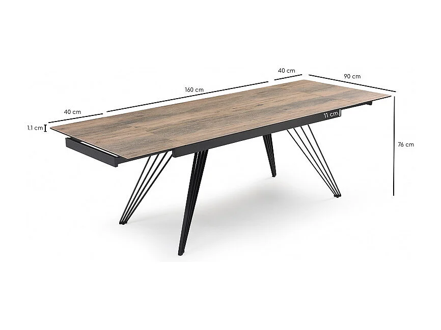 Table extensible 160/240 cm céramique effet bois pieds filaires - TEXAS 01