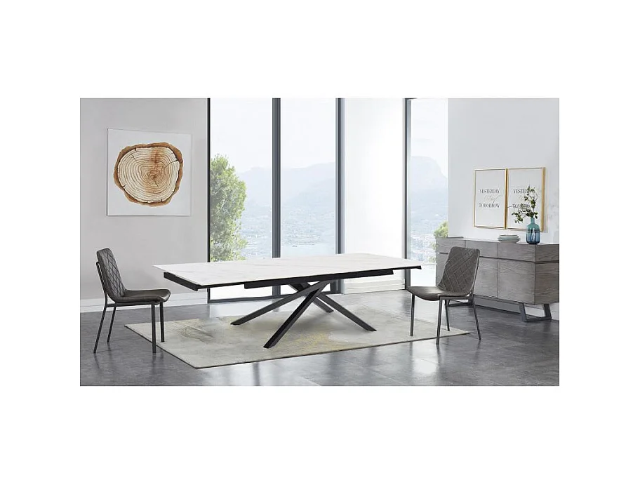 Table extensible 160/240 cm céramique blanc marbré pied torsadé - NEVADA 05