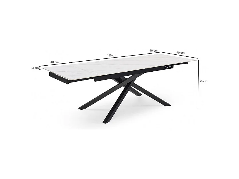 Table extensible 160/240 cm céramique blanc marbré pied torsadé - NEVADA 05
