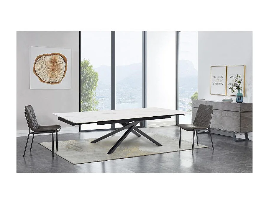 Table extensible 160/240 cm céramique blanc marbré pied torsadé - NEVADA 05