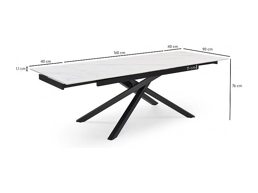 Table extensible 160/240 cm céramique blanc marbré pied torsadé - NEVADA 05