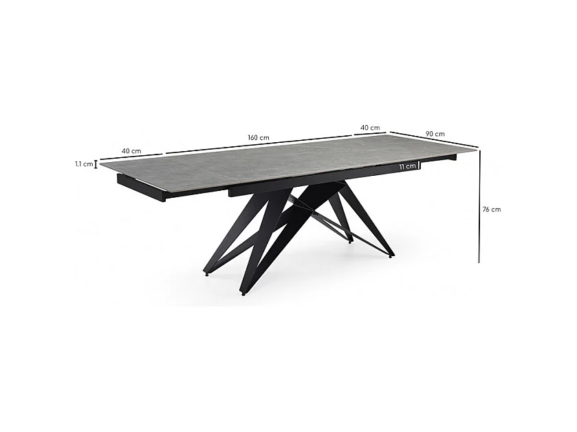 Table extensible 160/240 cm céramique gris marbré pied géométrique - ARIZONA 03