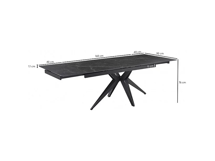 Table extensible 160/240 cm céramique noir marbré pied étoile - INDIANA 06
