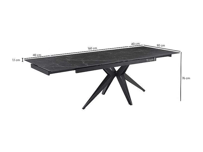 Table extensible 160/240 cm céramique noir marbré pied étoile - INDIANA 06