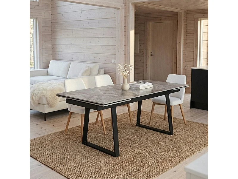 Table extensible 160/240 cm céramique gris marbré pied luge - DAKOTA 02