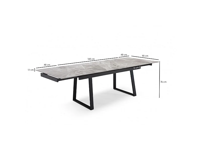 Table extensible 160/240 cm céramique gris marbré pied luge - DAKOTA 02